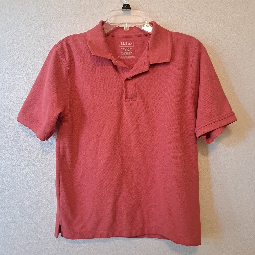 LL Bean Mens Pink Coral Short Sleeve Pique Polo Shirt Slightly Fitted 256288 S